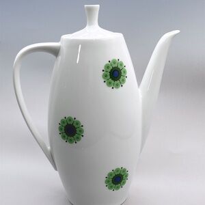 Thomas Rosenthal Germany MCM Medallion Porcelain Green Pinwheel Flower Tea Pot